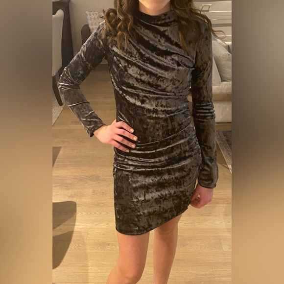 H&M Dress - long sleeve, ruched, mini, crushed velvet - XS - Picture 1 of 6